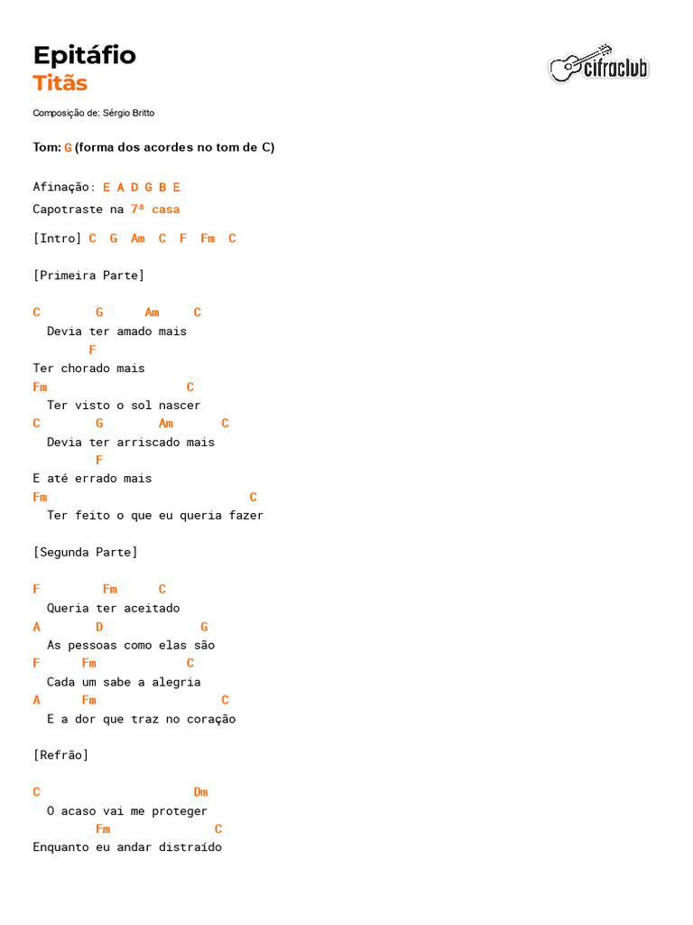 Epitáfio - Cifras e Letra dos Titãs | PDF