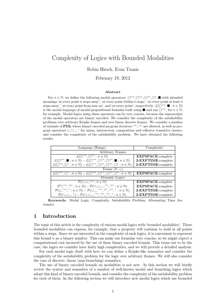 Complexity of Bounded Modal Logics | PDF | Computational Complexity ...