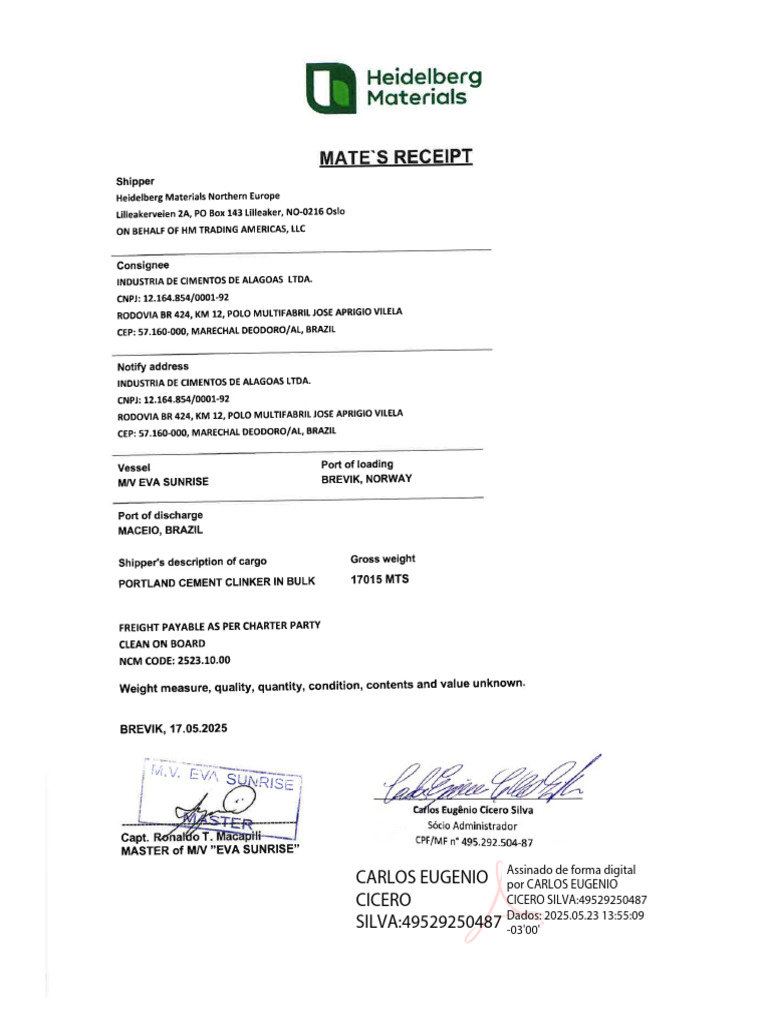Mate Receipt Alagoas Ass | PDF