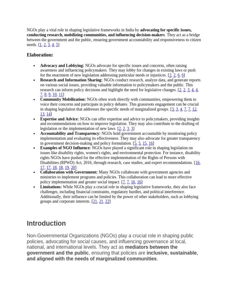 The Role of Ngos in Shaping Legislative Framework | PDF | Non ...