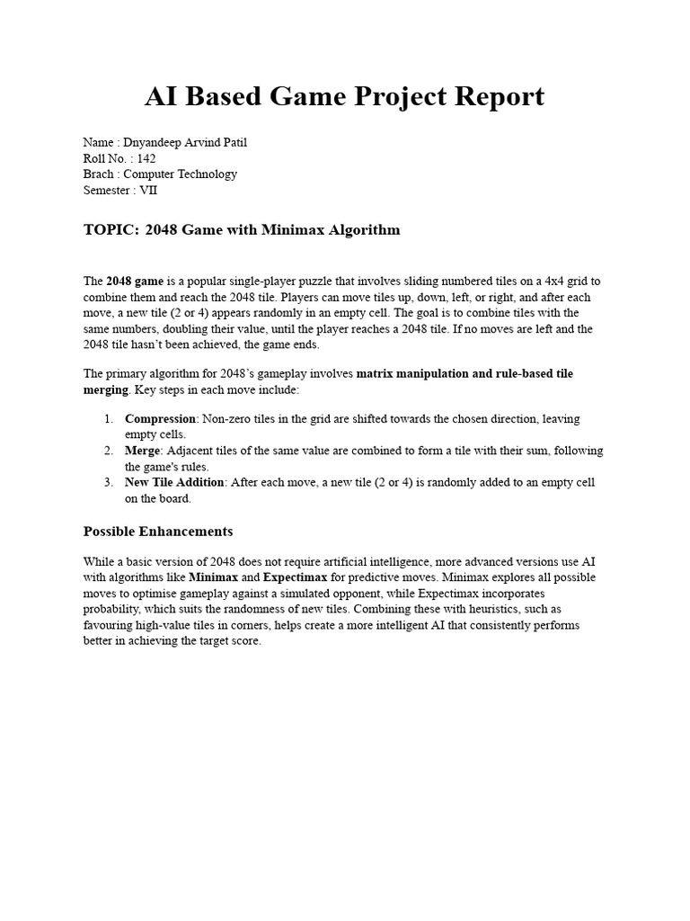 2048 Game AI with Minimax Algorithm | PDF | Artificial Intelligence ...