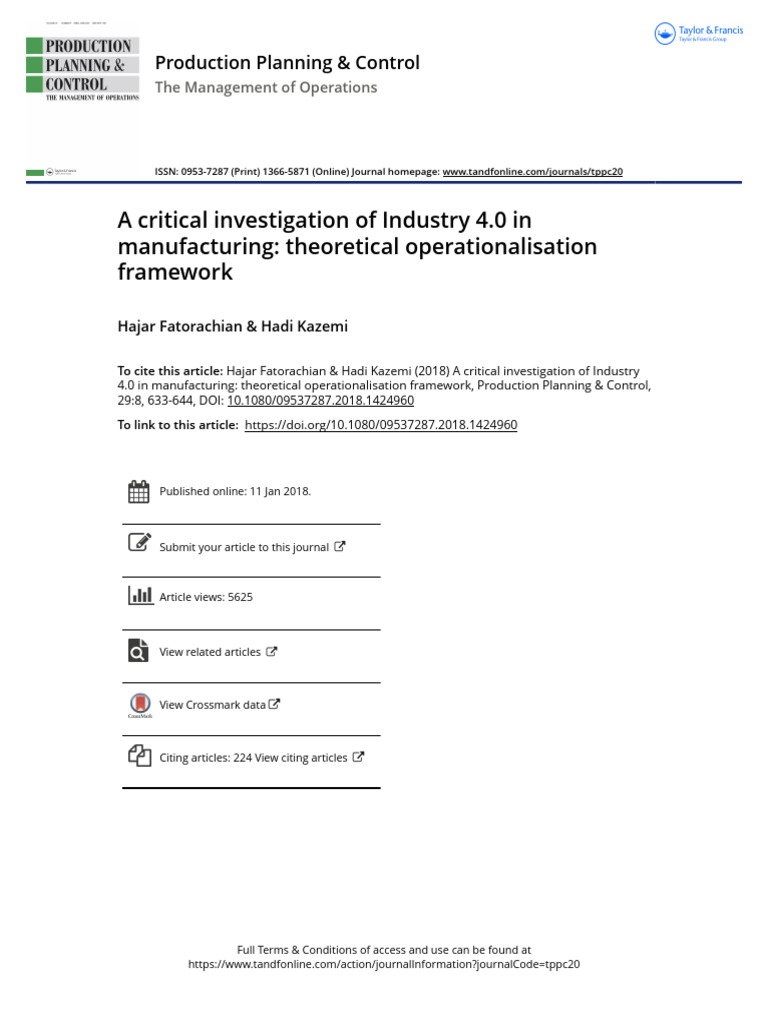 A Critical Investigation of Industry 4.0 in Manufacturing Theoretical ...