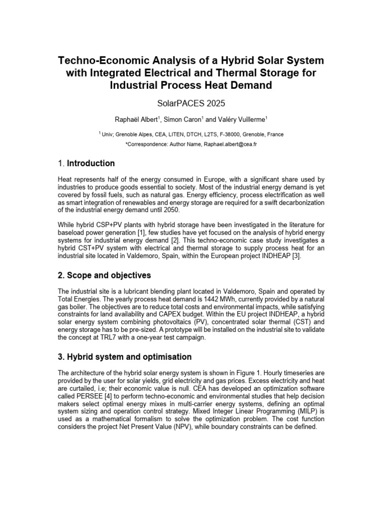Techno-Economic Analysis of A Hybrid Solar System With Integrated ...