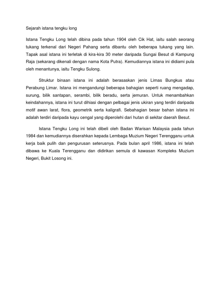 Sejarah Istana Tengku Long Pdf