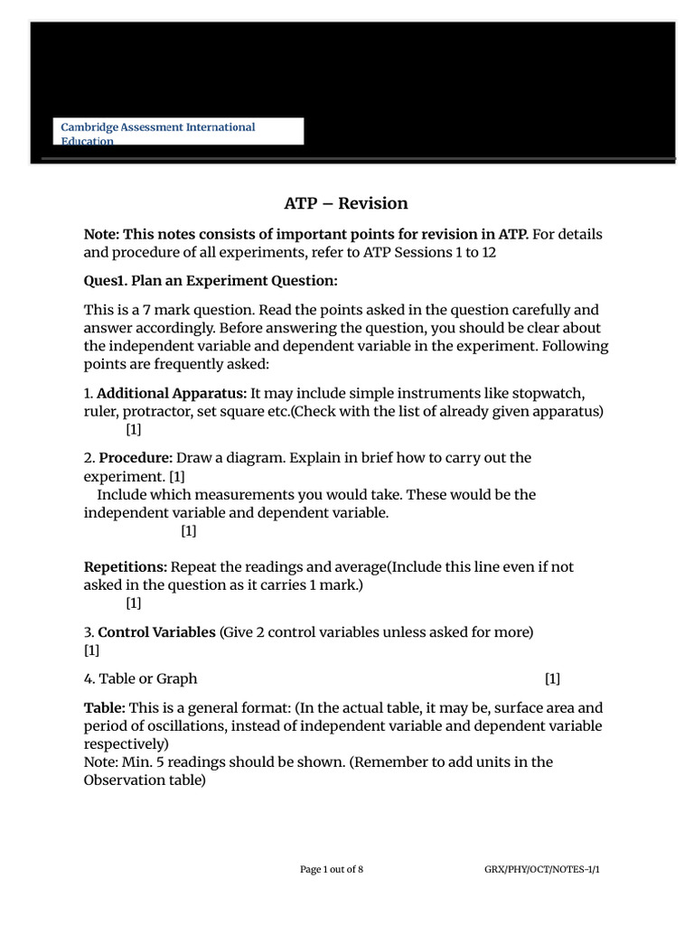 ATP Experiment Planning Guide | PDF | Pendulum | Temperature