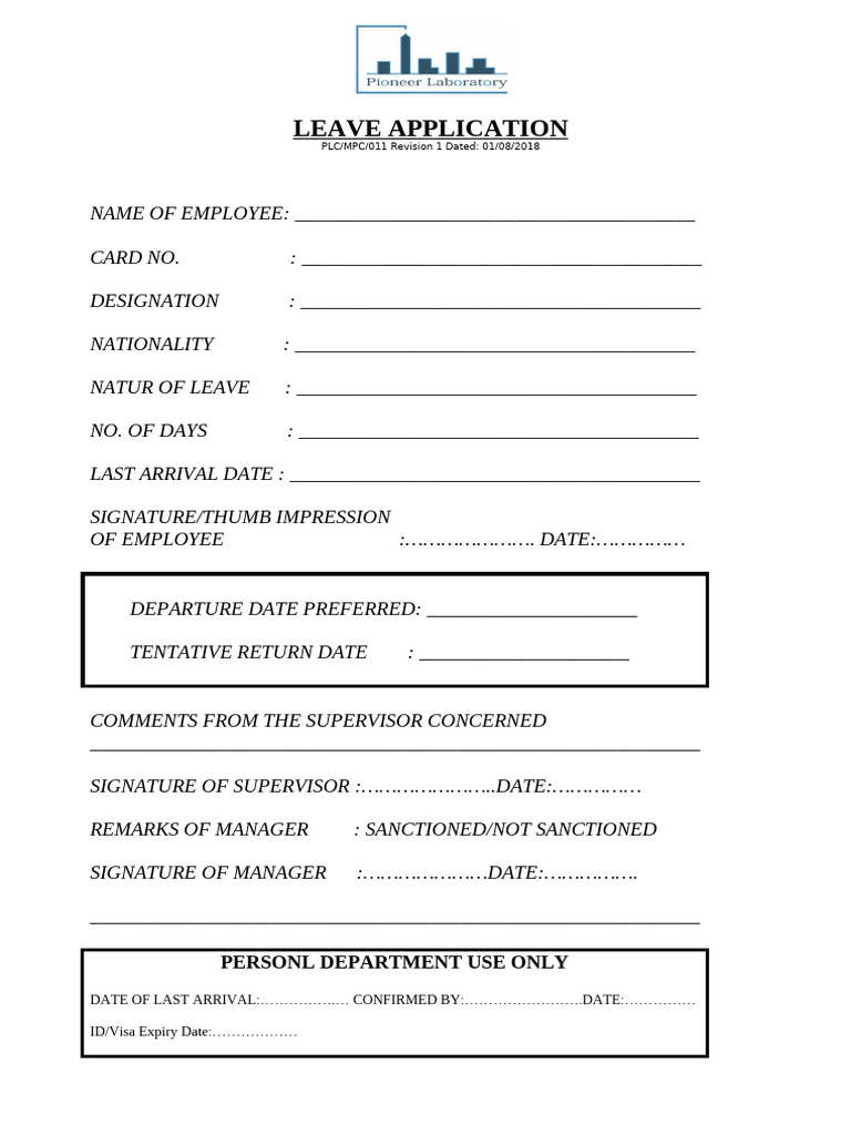 PLC-MPC-011 (Leave Application Form) | PDF