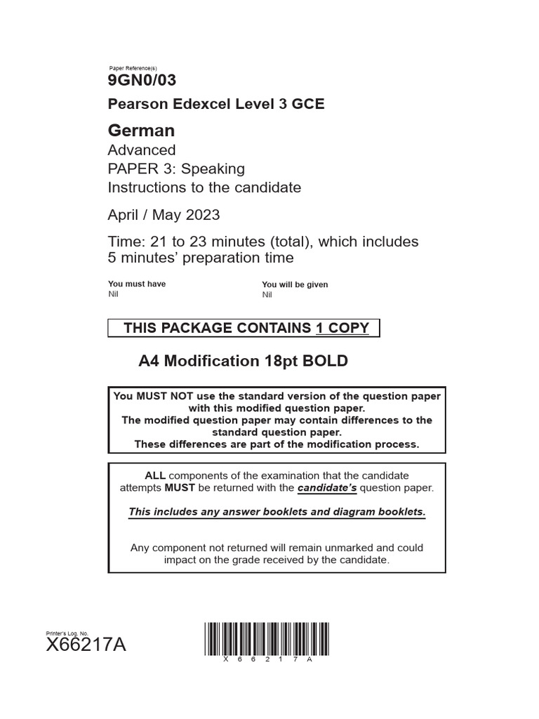 Edexcel Level 3 GCE German Speaking Exam | PDF