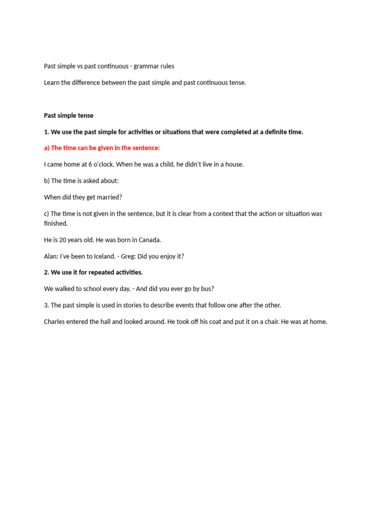 Past Simple vs Continuous Tense Guide | PDF | Noun | Grammatical Tense