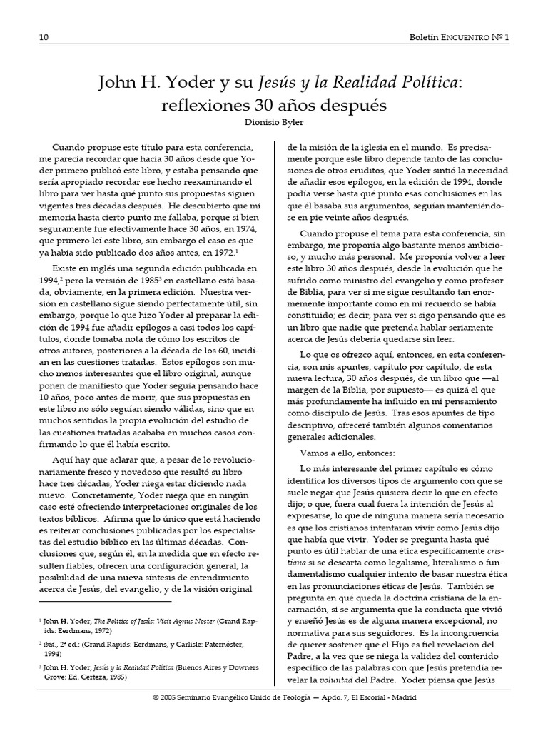 Reflexiones sobre Yoder y Jesús | PDF | Jesús | Pablo el apóstol
