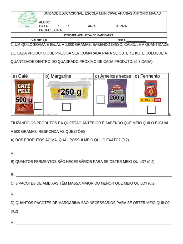 Cálculo de Meia Quilo em Matemática | PDF
