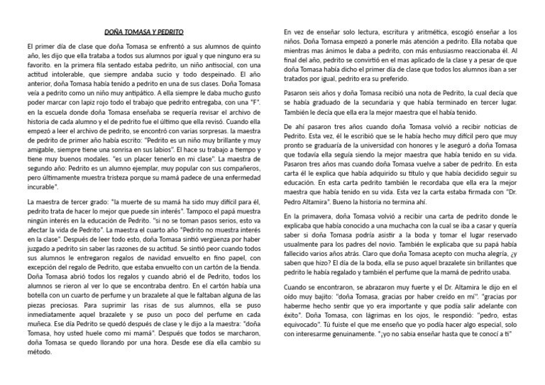 Reflexión de Doña Tomasa sobre Pedrito | PDF