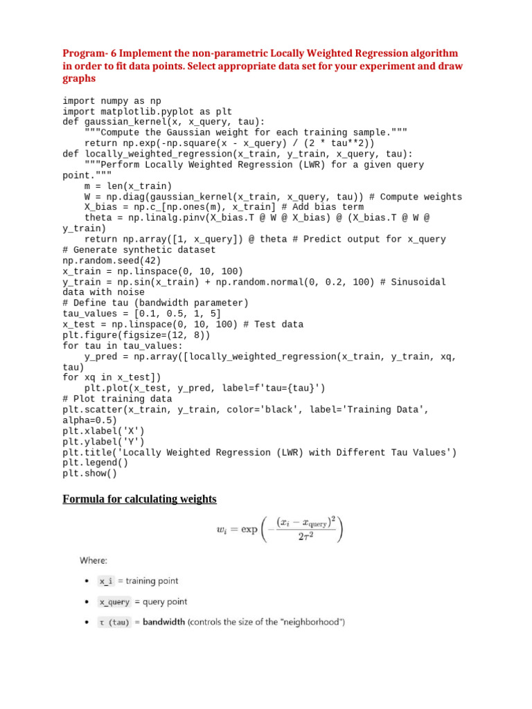 Program 6- Locally Weighted Regression | PDF