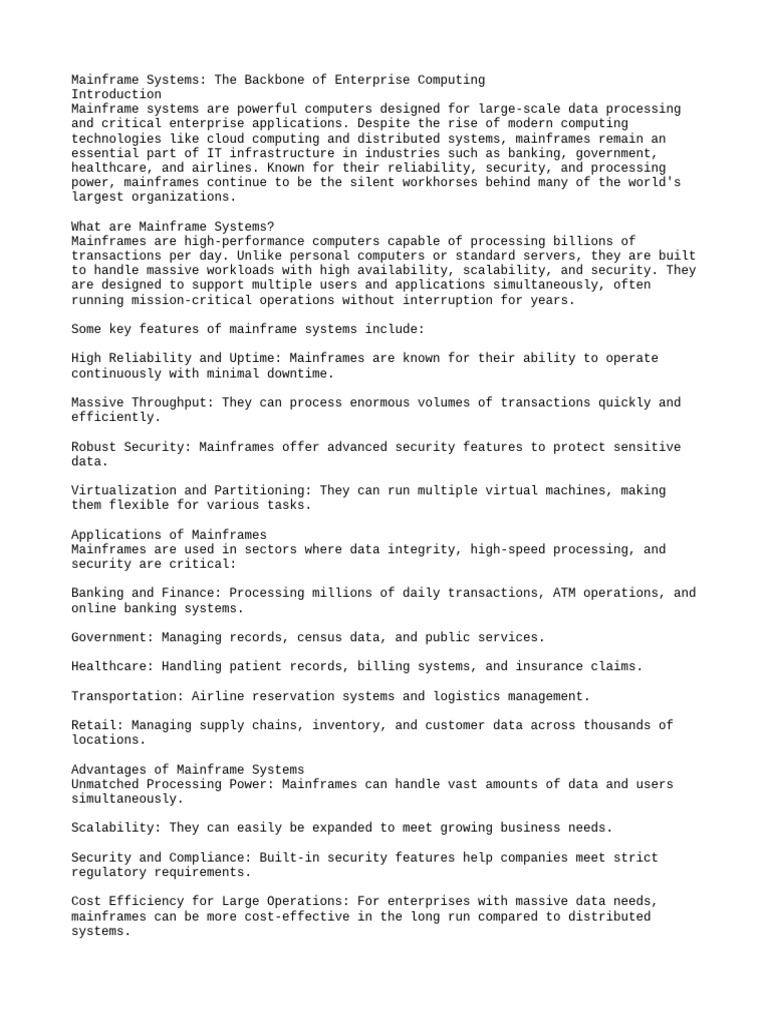 Mainframe Systems in Cloud Computing | PDF | Mainframe Computer | Cloud ...