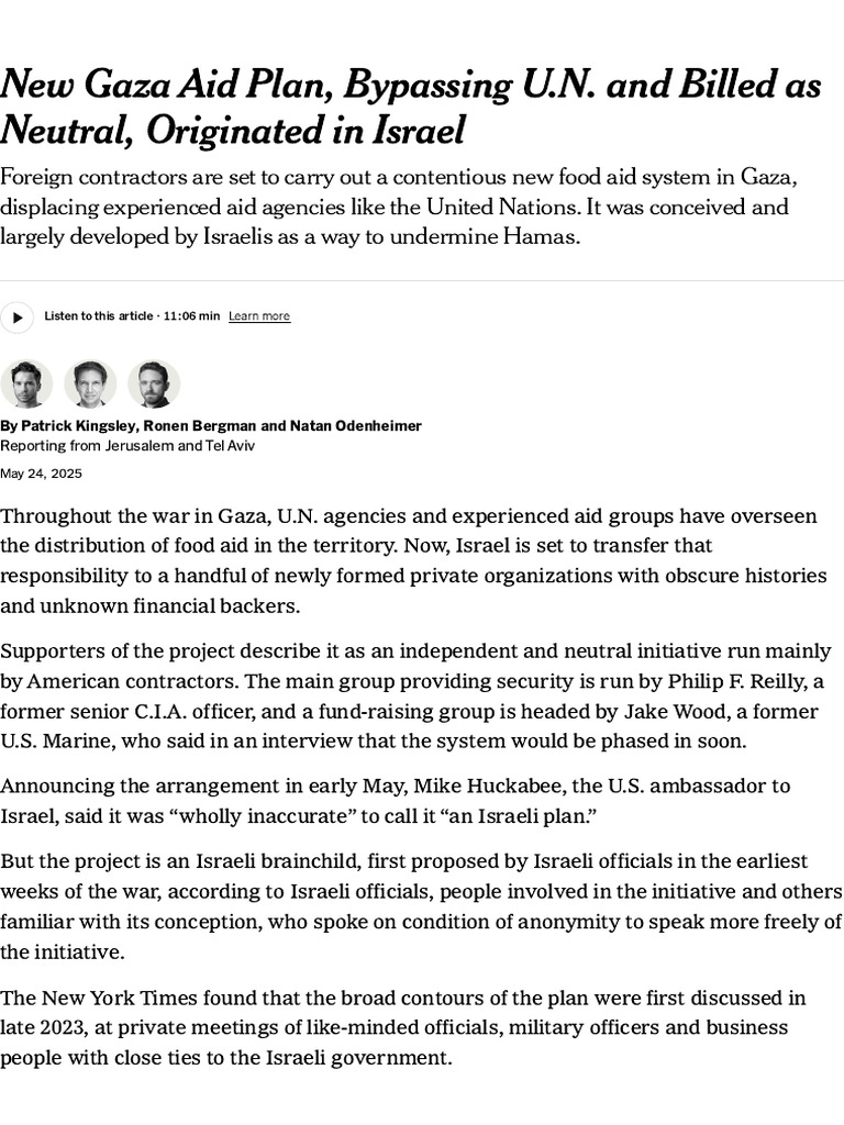 The Israeli Connections To A New Gaza Aid Plan Pro | PDF