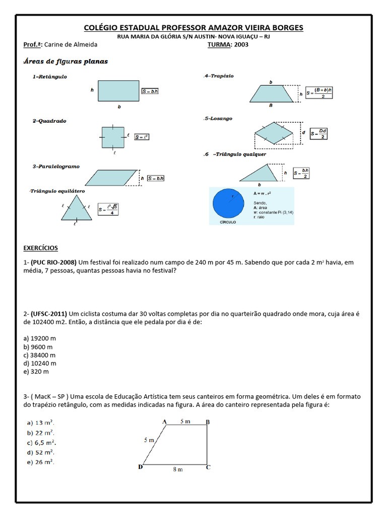 Edited - Área de Figuras Planas Com Exercícios | PDF