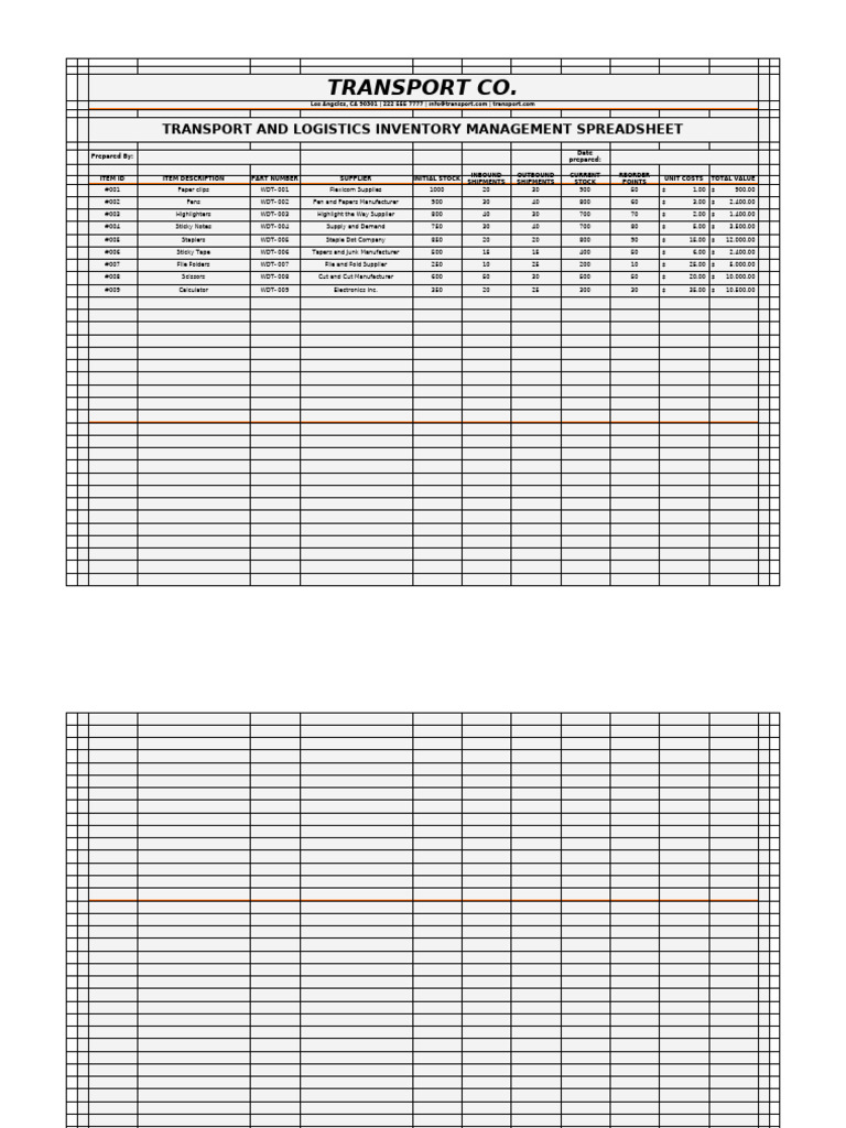 Transport Logistics Management Sheet | PDF | Logistics