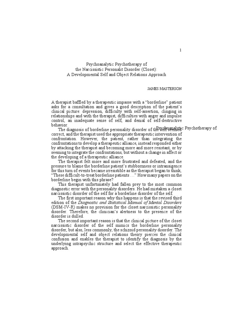 Psychoanalytic Approach to Narcissism | PDF | Psychotherapy | Narcissism
