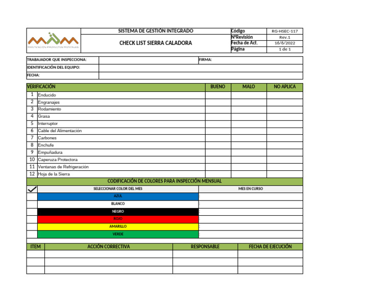 RG-HSEC-117 Check List Sierra Caladora | PDF
