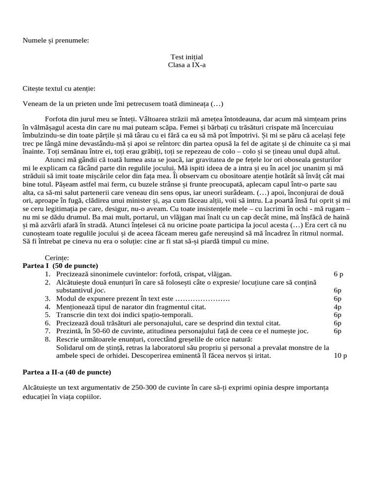 4 Test Initial Clasa A Ixa | PDF