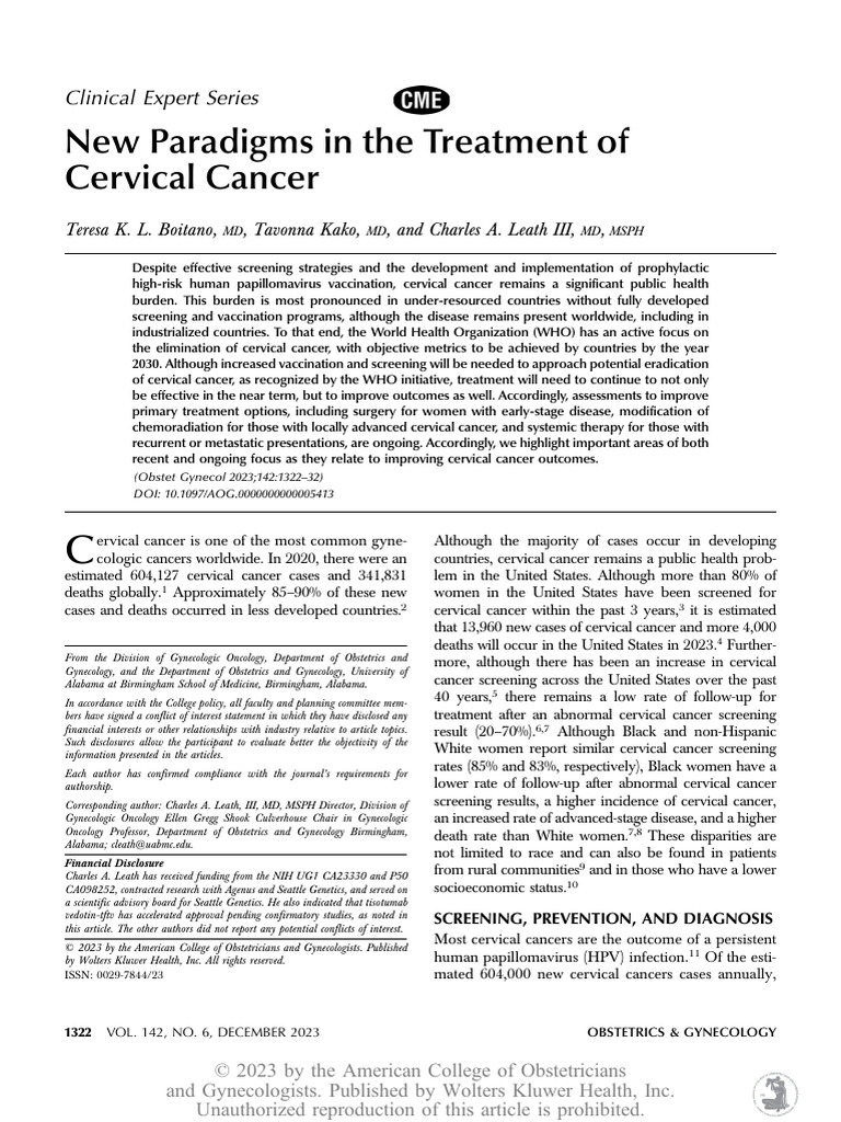 Advances in Cervical Cancer Treatment | PDF | Cervical Cancer ...