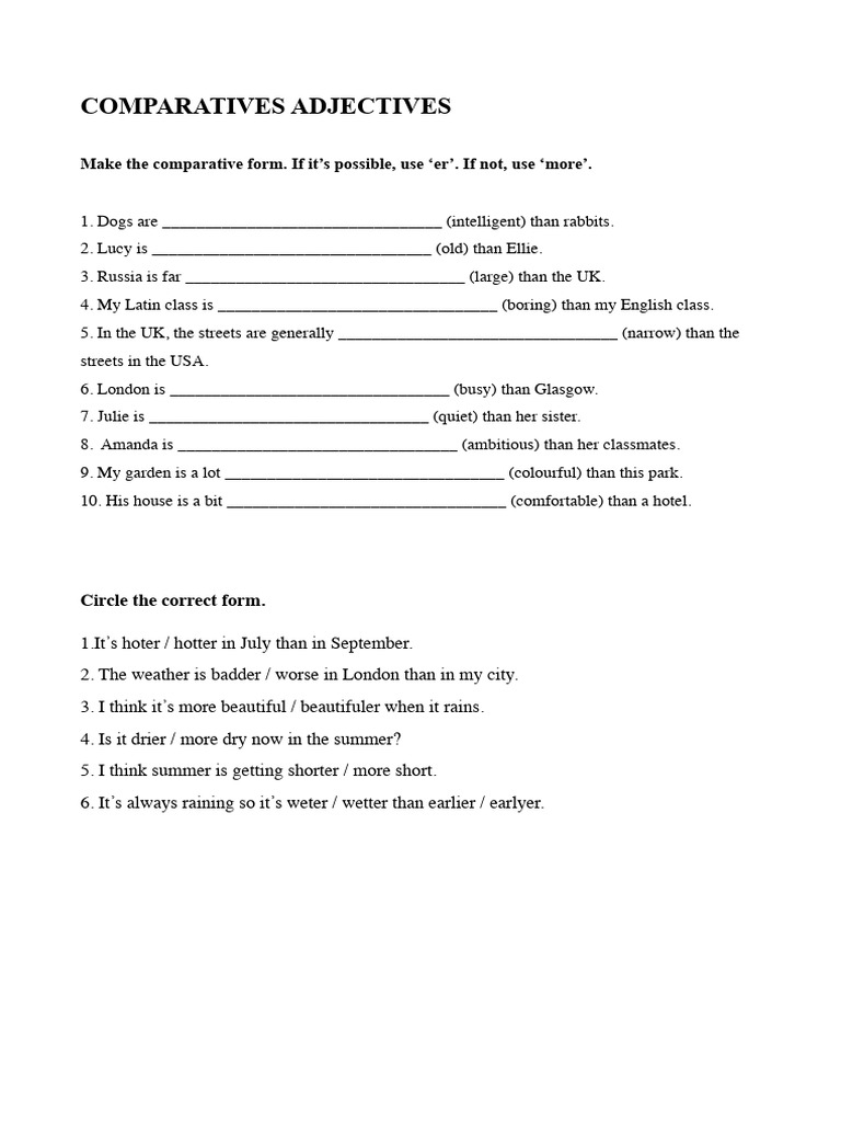 Comparatives Exercises PDF | PDF