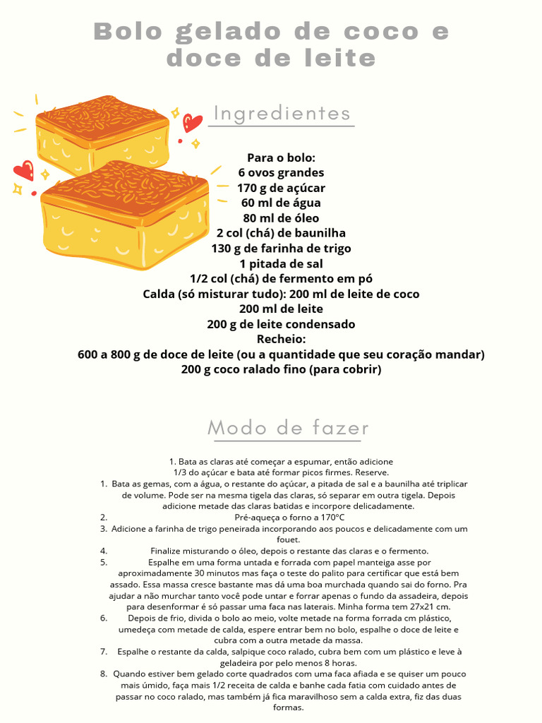 Bolo Gelado de Coco e Doce de Leite | PDF | Bolos | Leite