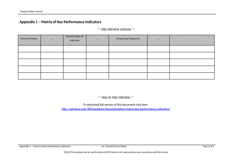 KPI Matrix Template Preview | PDF