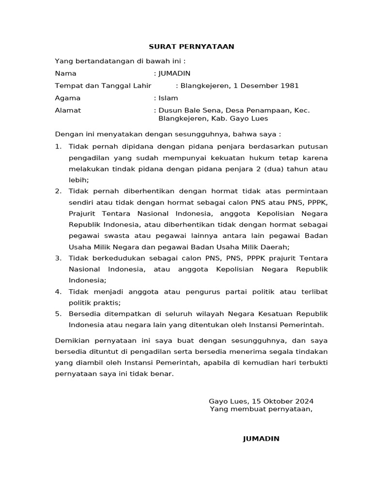 Draft Surat Pernyataan Dan Lamaran | PDF