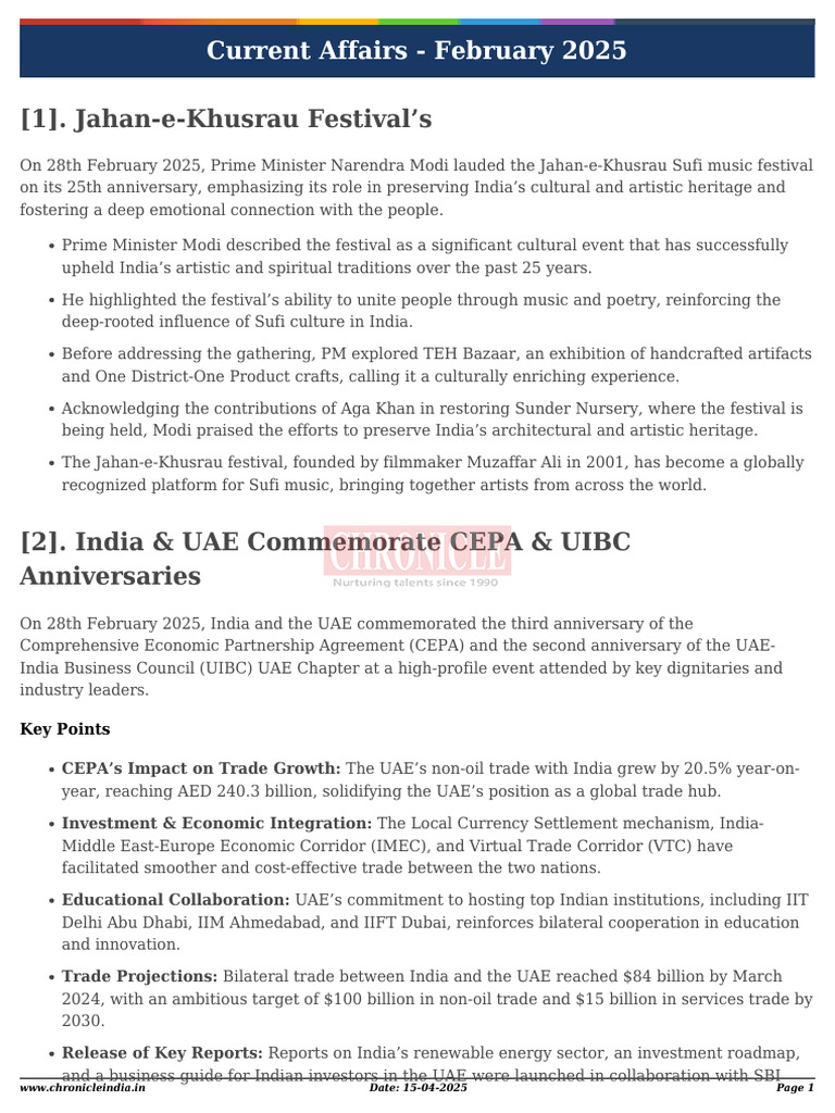 Current Affairs February 2025 | PDF | Moon