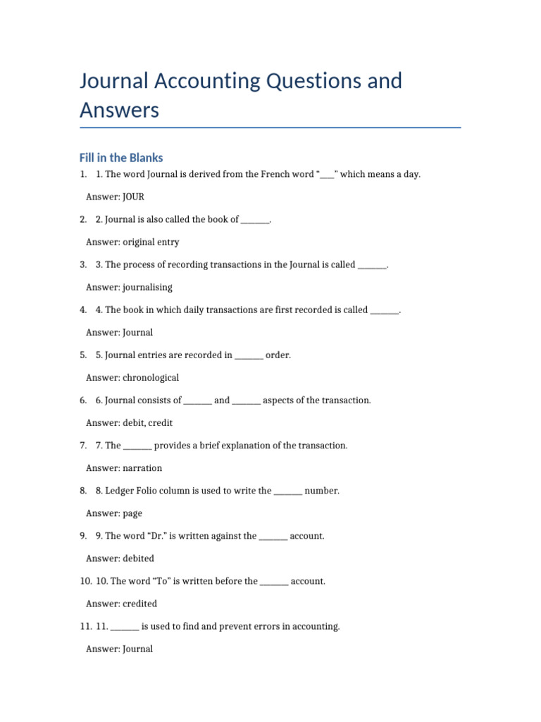 Journal Accounting Q&A Guide | PDF | Debits And Credits | Financial ...