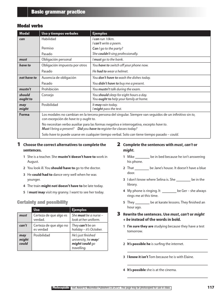 Basic Grammar: Modal Verbs Practice | PDF | Linguistics | Morphology