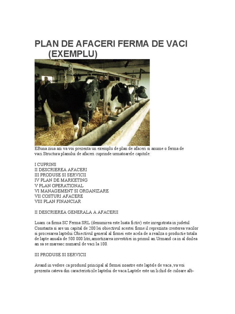 Plan De Afaceri Ferma De Vaci Exemplu
