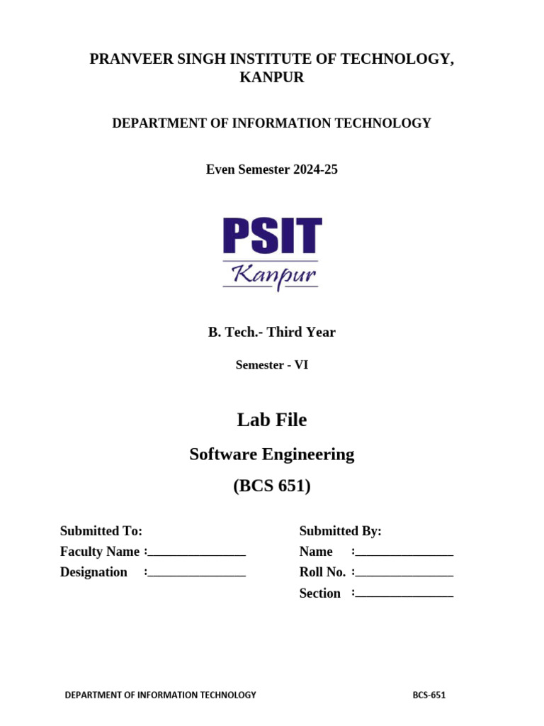 BCS 651 Software Engineering Lab Manual | PDF | Class (Computer ...