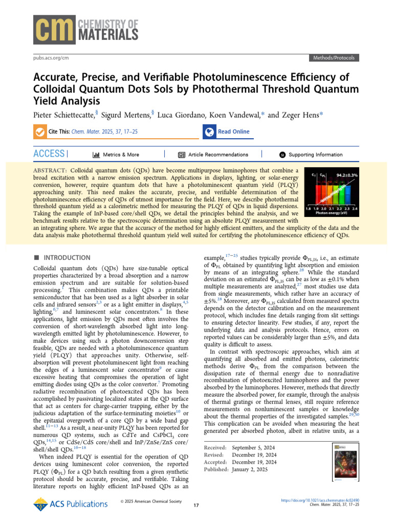 Photothermal Yield Analysis of QDs | PDF | Emission Spectrum | Spectroscopy