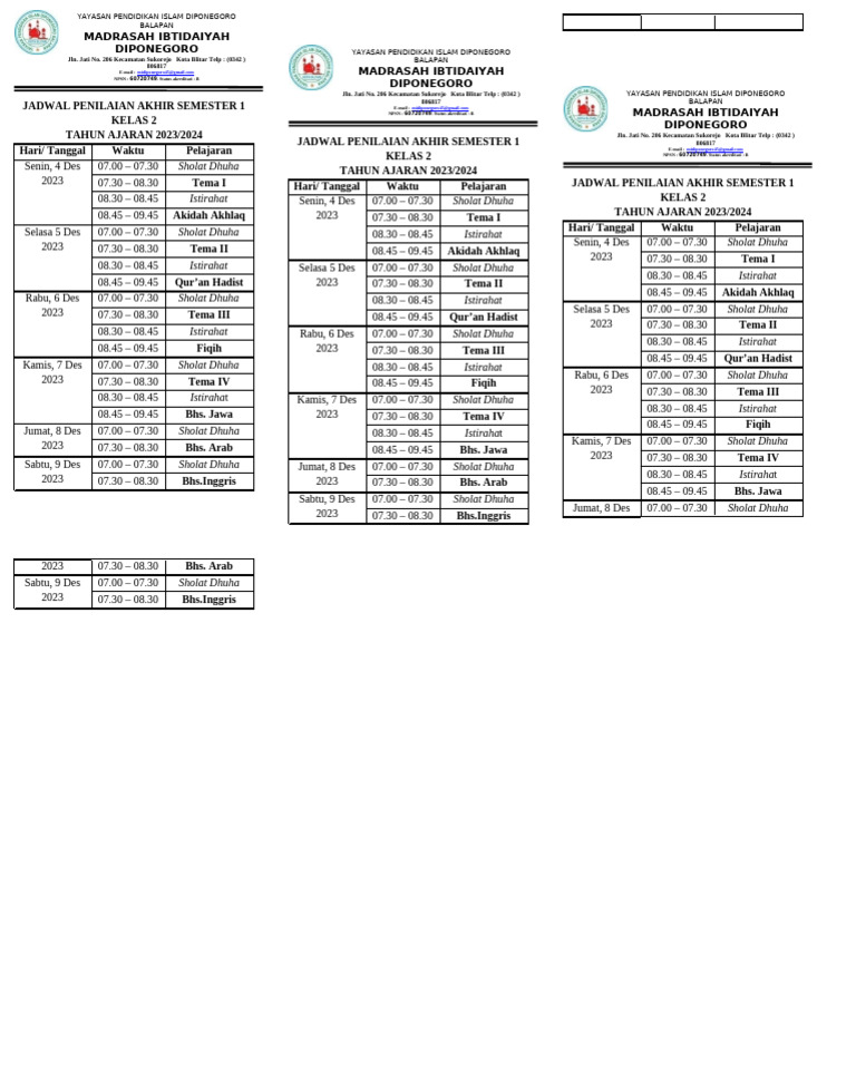 Jadwal Pas 2023 | PDF