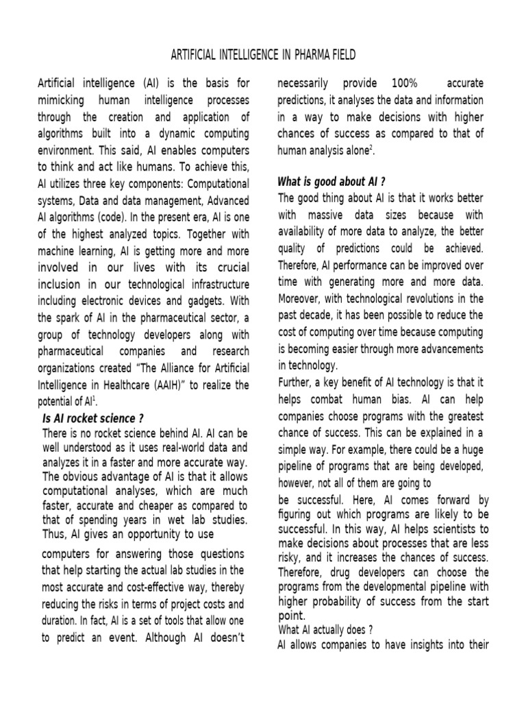 Leaflet 11 AI in Pharmaceutical Field | PDF | Artificial Intelligence ...