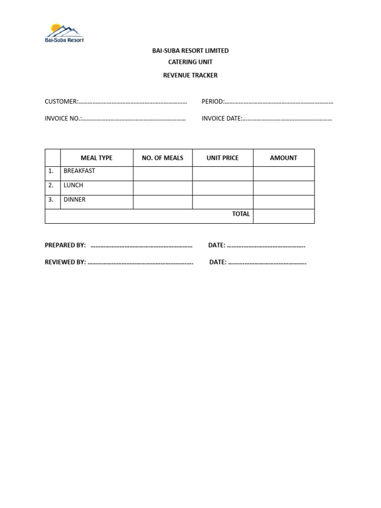 Catering Revenue Tracker Template | PDF