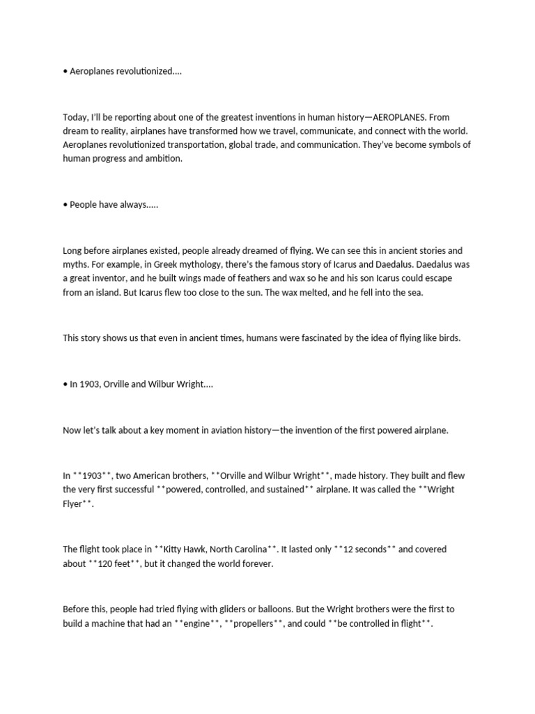 Evolution of Aeroplanes and Their Impact | PDF | Wright Flyer | Airplane