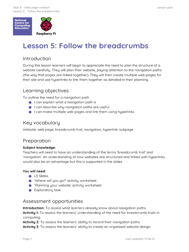 Year 6 Website Navigation Lesson Plan | PDF | Hyperlink | Lesson Plan