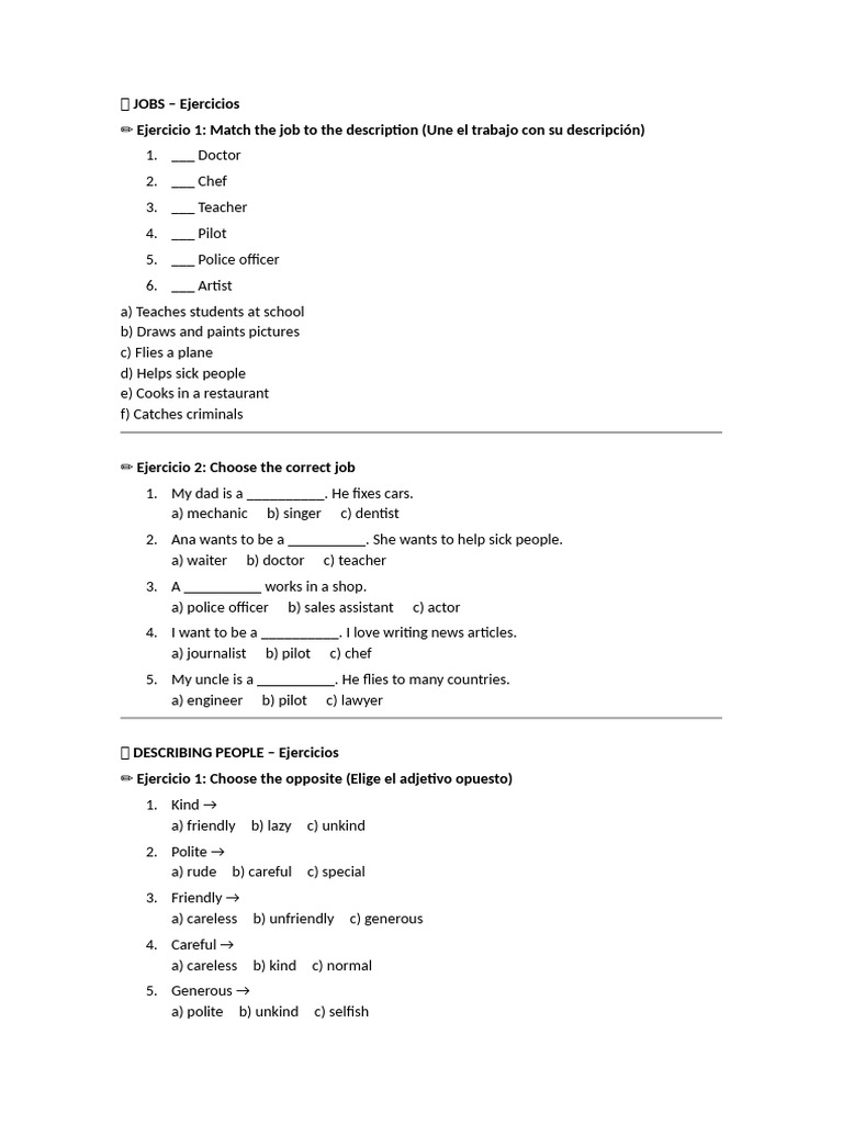 ? Jobs, Describing and Verbs | PDF | Linguistic Typology | Languages