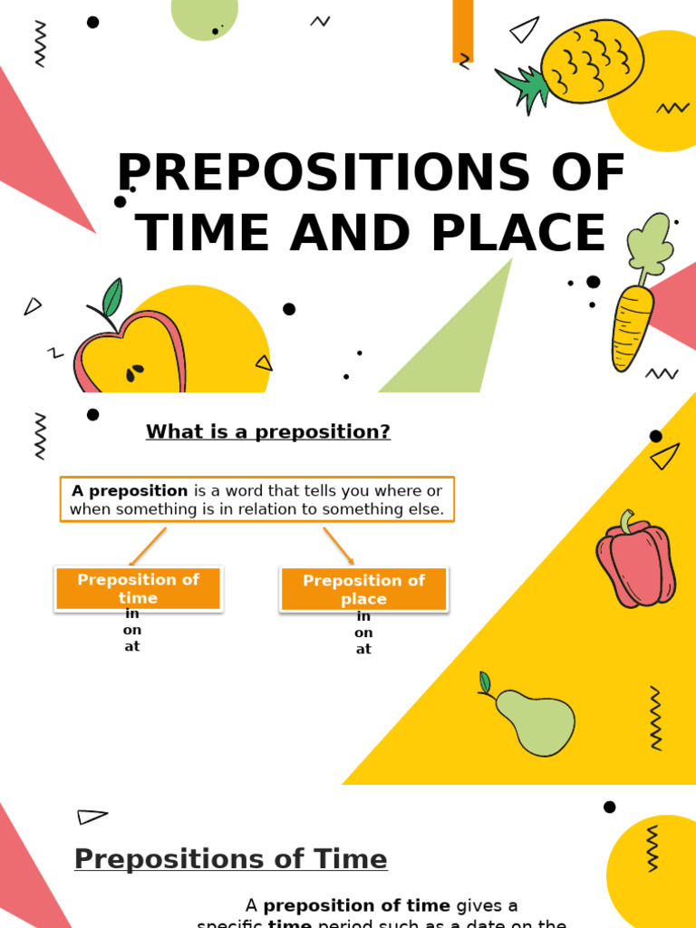 Prepositions of Time and Place Guide | PDF | Lunch | Workweek And Weekend