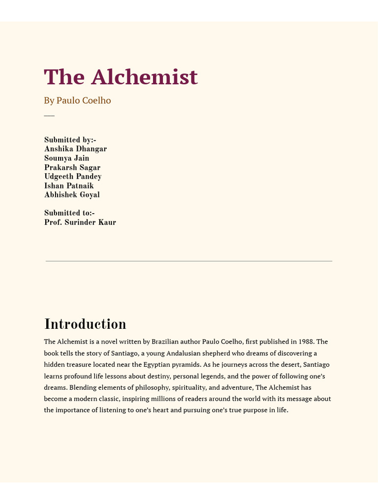 Insights from The Alchemist: A Journey | PDF