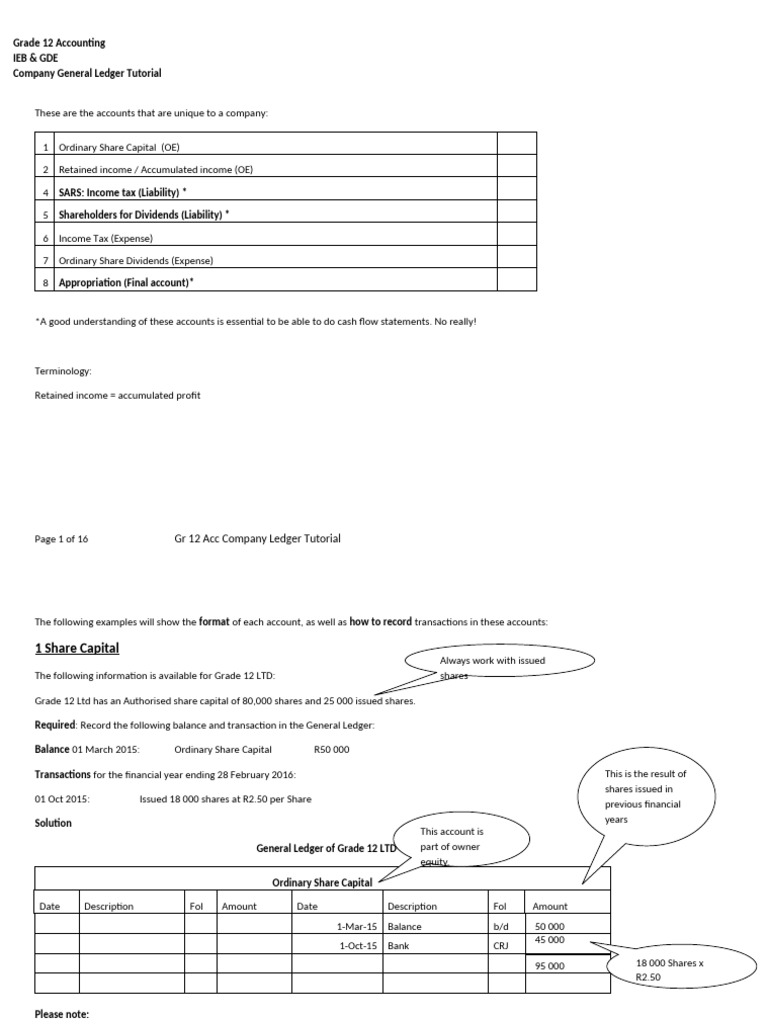 Grade 12 Accounting General Ledger Guide | PDF | Debits And Credits ...