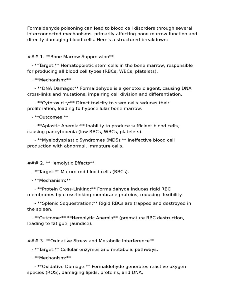 Formaldehyde, Blood Disorder, Apalastic Anemia and Leukemia | PDF ...