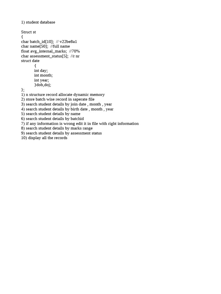 Student Database and Preprocessor Guide | PDF