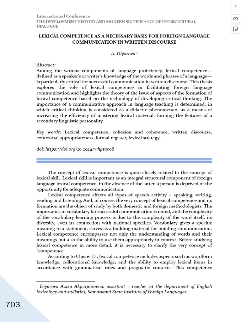 View of Lexical Competence As A Necessary Basis For Foreign Language ...
