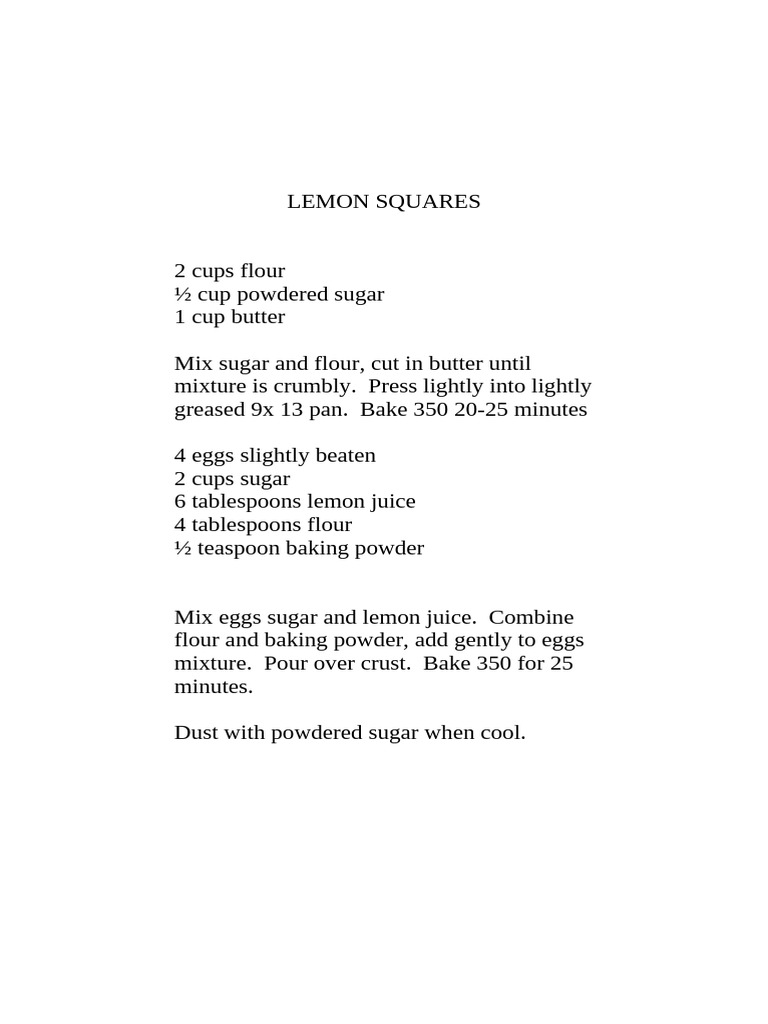 Easy Lemon Squares Recipe | PDF