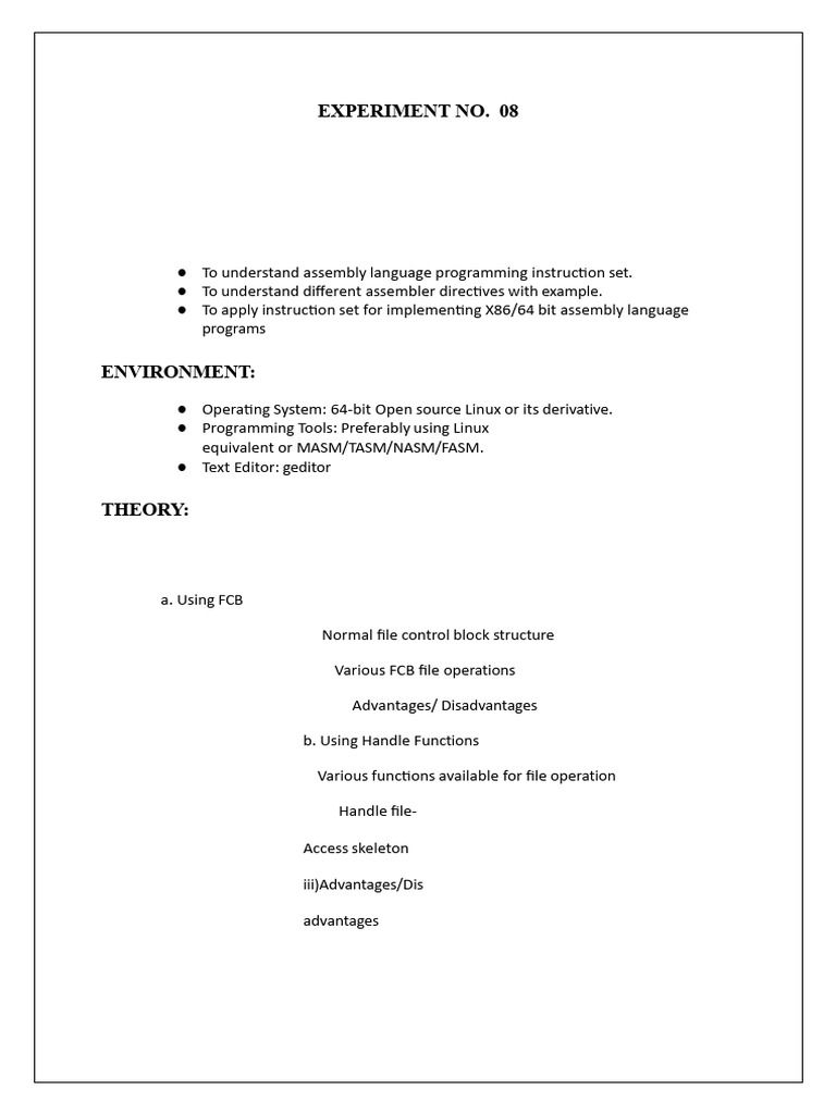 Experiment No 8 | PDF | Computer File | Assembly Language