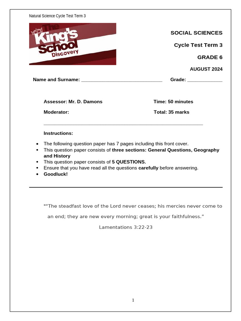 Grade 6 Term 3 Geography Test | PDF | Map | Weather