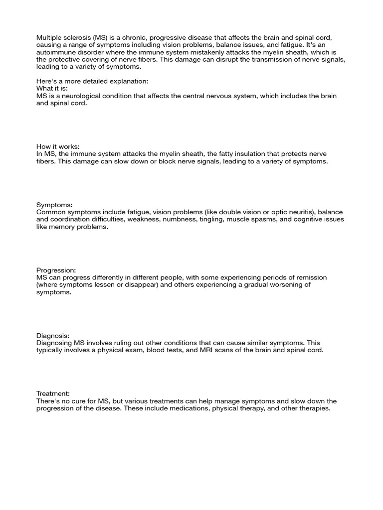 Understanding Multiple Sclerosis Symptoms | PDF